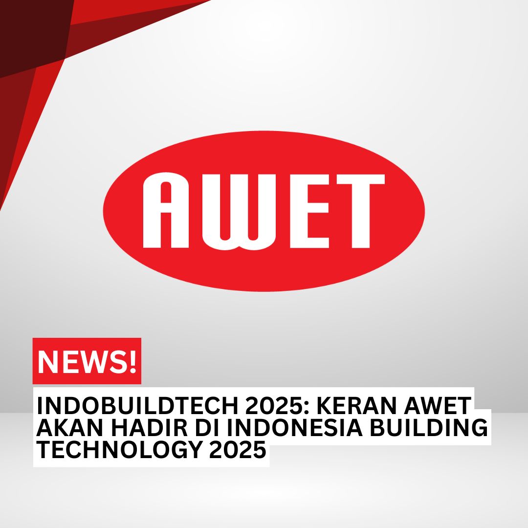 Logo keran air awet dan judul artikel IndoBuildTech 2025